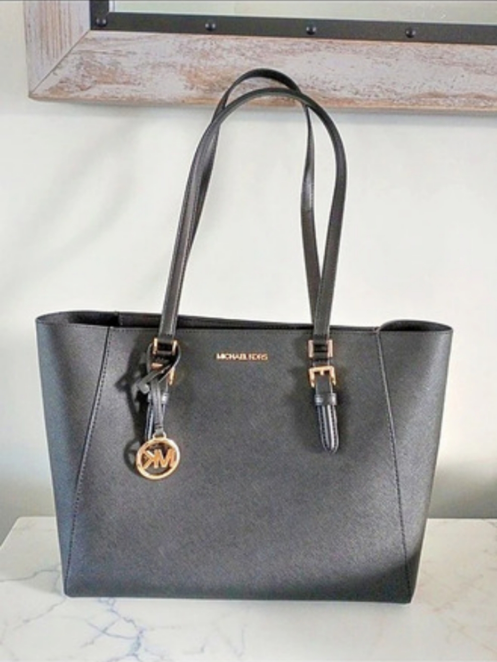 Michael Kors Jet Set Travel Large Saffiano Leather Tote Bag Black